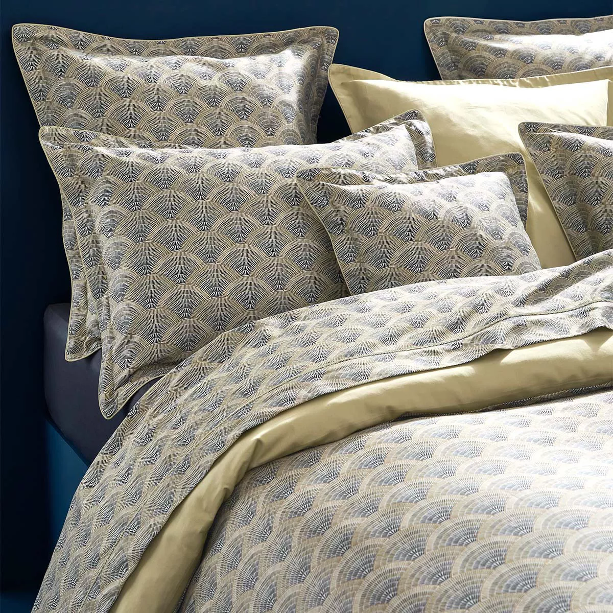 Kopfkissenbezug baumwollsatin bedruckt beige Eventails argile