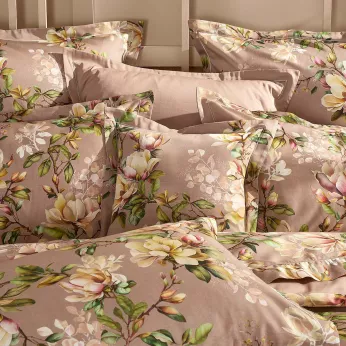 Kopfkissenbezug baumwollsatin bedruckt rosa Magnolias rose fume