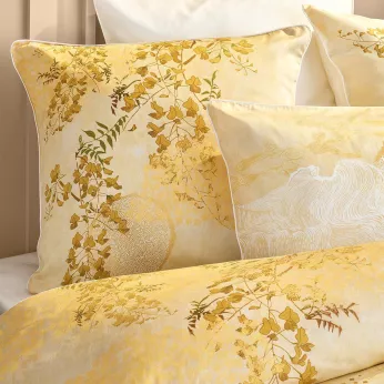 Kopfkissenbezug baumwollsatin bedruckt gelb gold Soleil d'or dore