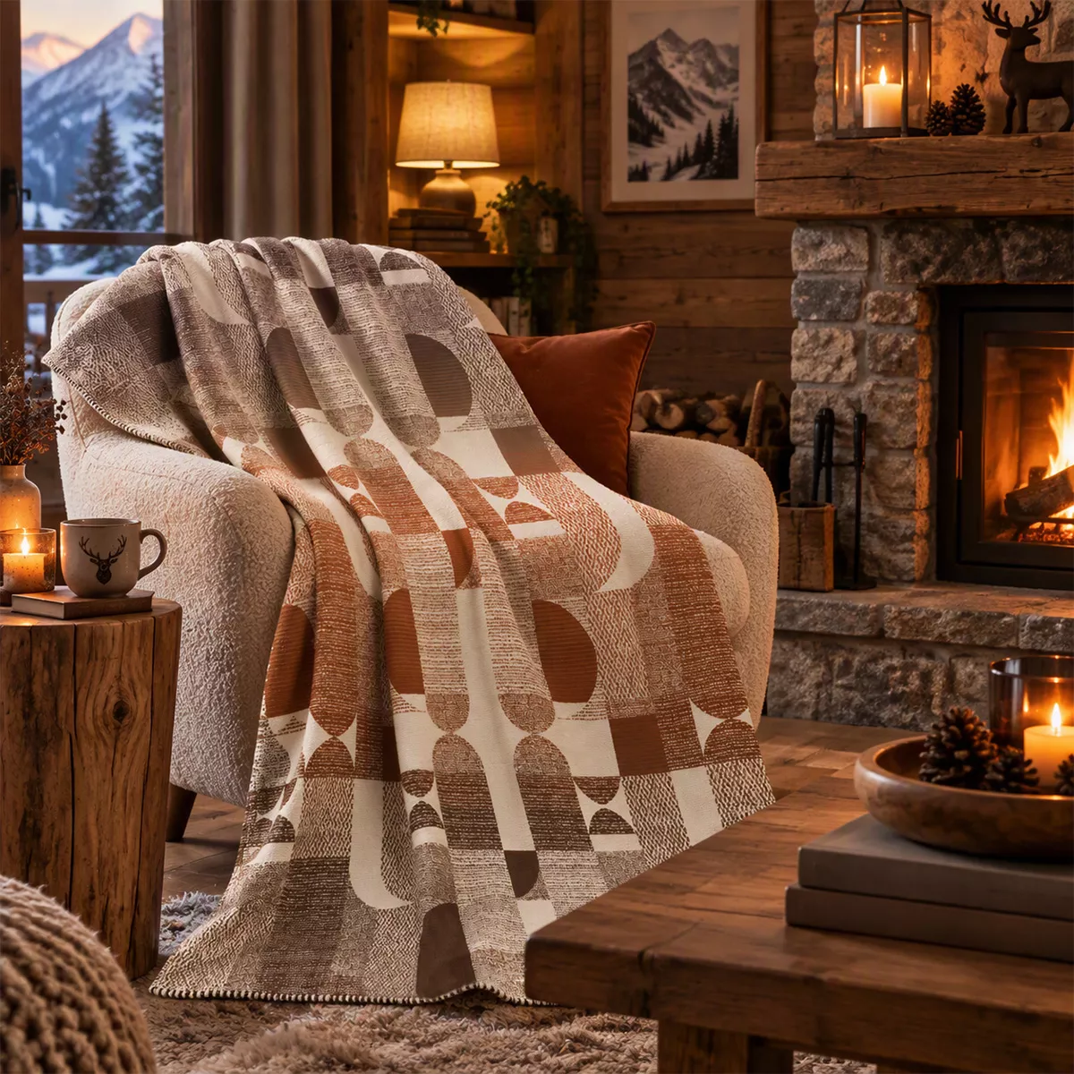 Plaid baumwollmischung 415 g/m² jacquard-muster grau orange Textures argile