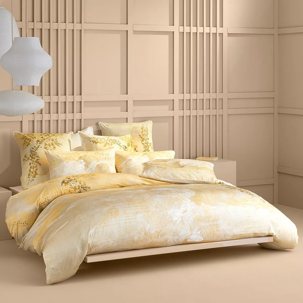Bettbezug baumwollsatin 115 g/m² bedruckt gelb gold Soleil d'or dore